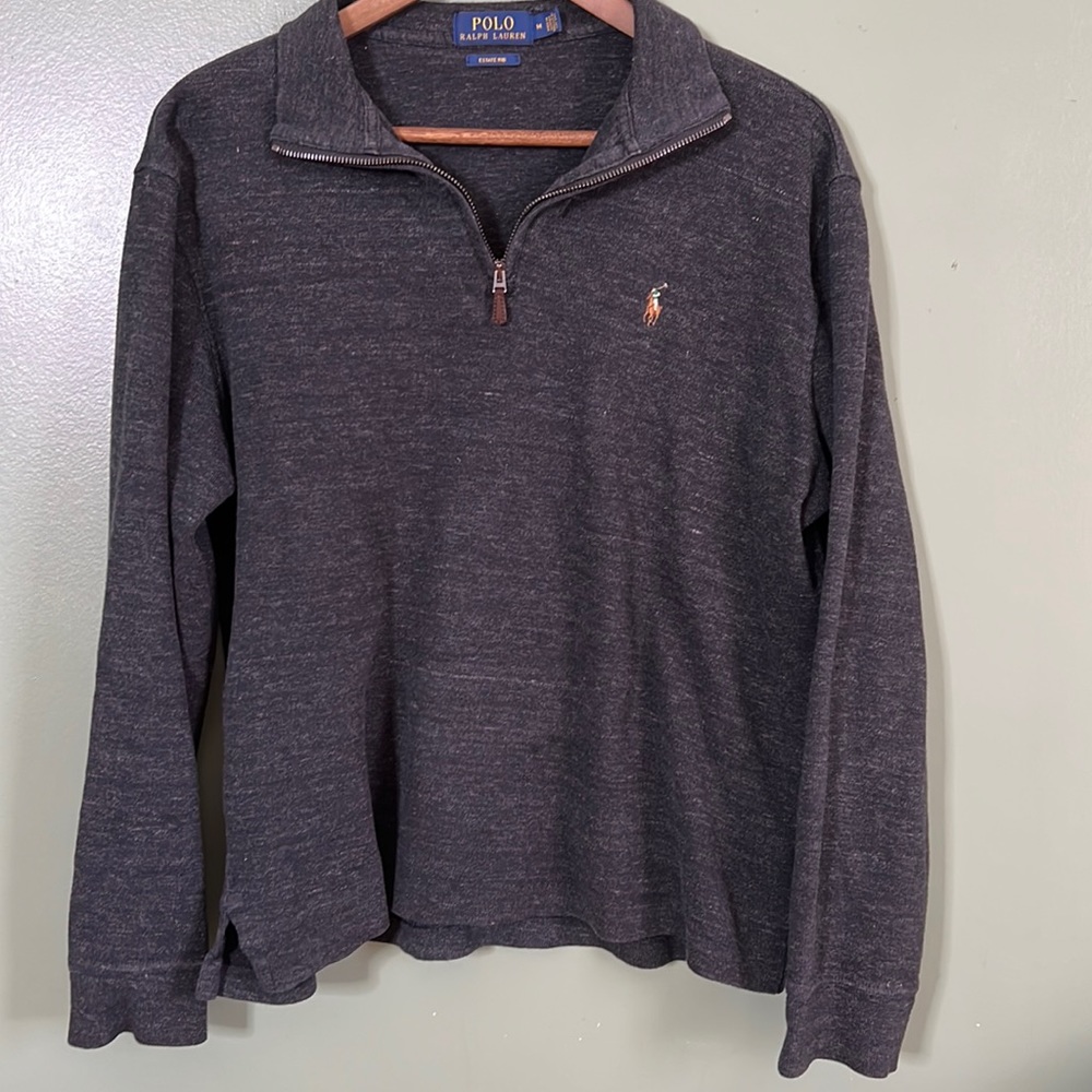 Men’s Polo Ralph Lauren zipper pull over grey and white  sweater. Size Medium